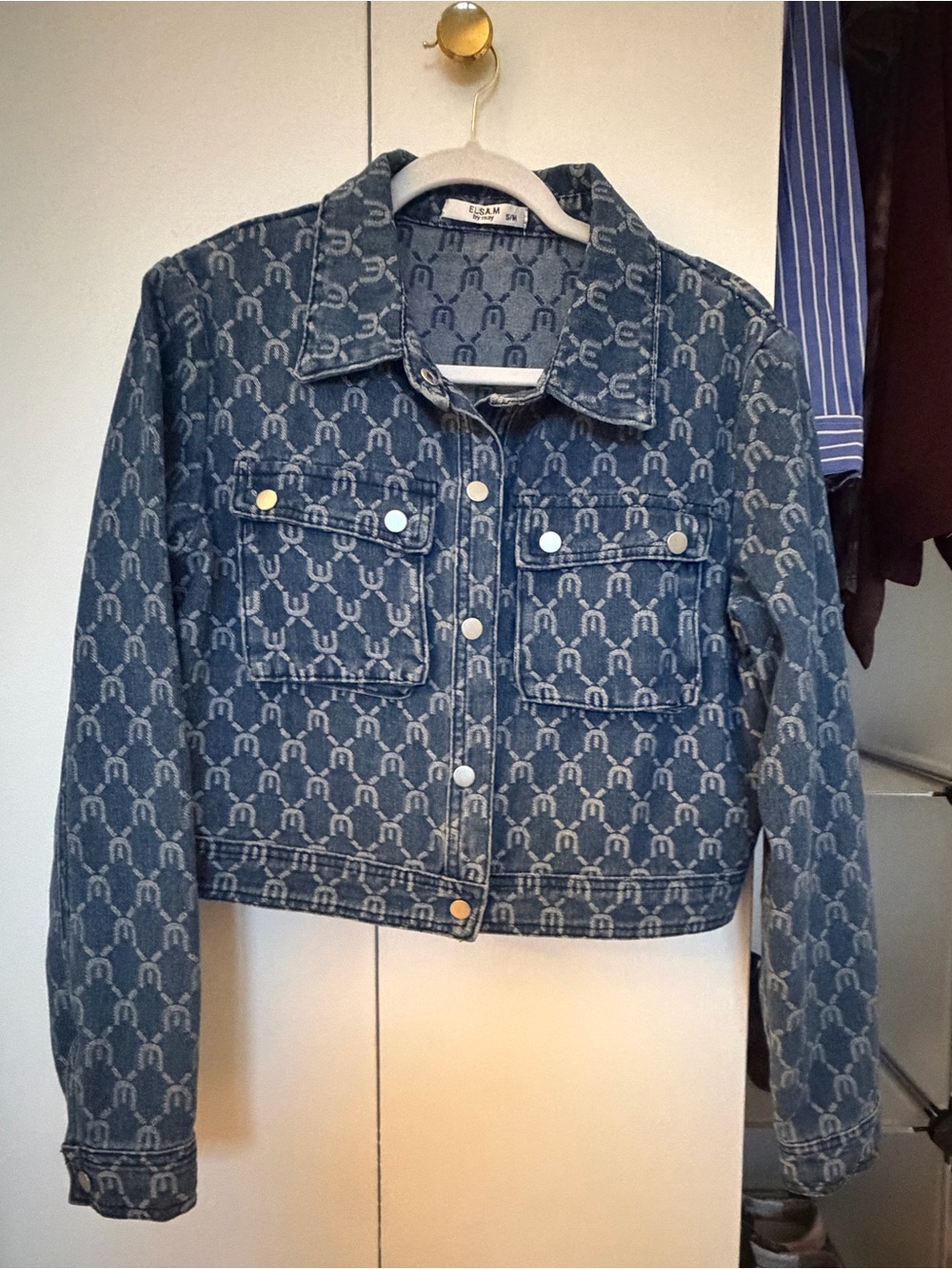 Blue Monogram Crop Denim Jacket - Unbranded